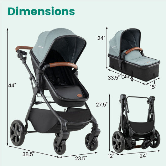 2-in-1 Convertible Baby Stroller with Car Seat Adapters-Turquoise