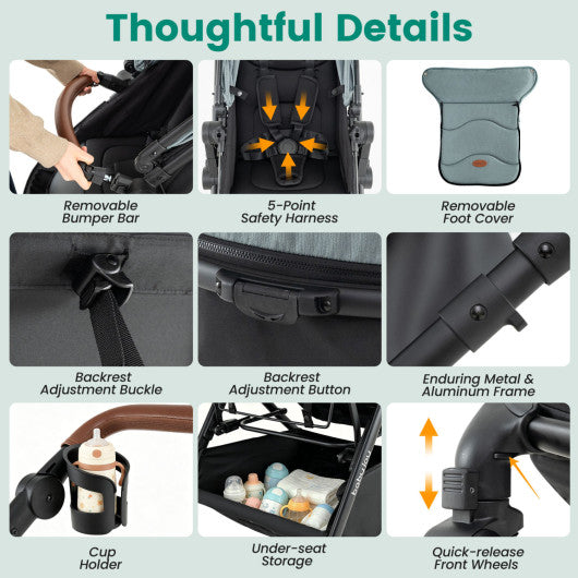 2-in-1 Convertible Baby Stroller with Car Seat Adapters-Turquoise