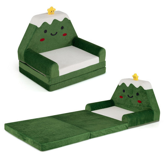 2-in-1 Convertible Kids Sofa to Lounger with Christmas Patterns-Green