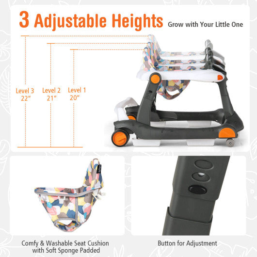 2-in-1 Foldable Activity Push Walker with Adjustable Height-Dark Gray