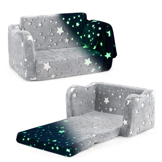 2-in-1 Folding Kids Couch with Blanket Glow in the Dark-Gray