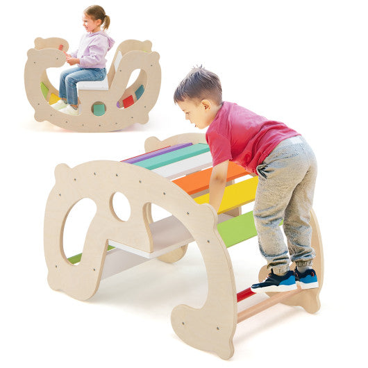 2-in-1 Rocking Horse Arch for Kids Montessori Climbing Toys with Arch Climber-Multicolor