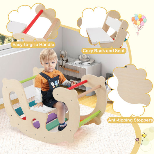 2-in-1 Rocking Horse Arch for Kids Montessori Climbing Toys with Arch Climber-Multicolor