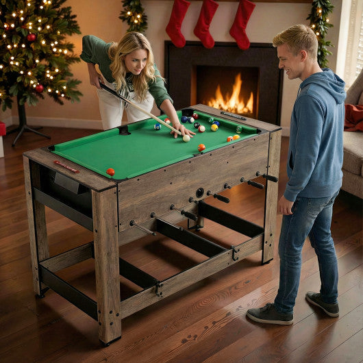 2-in-1 Swivel Foosball and Pool Combo Game Table -Natural