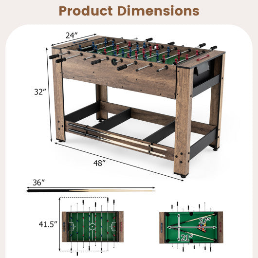 2-in-1 Swivel Foosball and Pool Combo Game Table -Natural