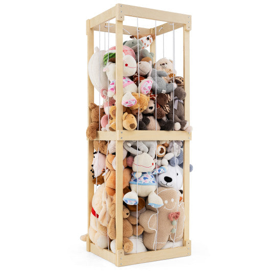 300L Large Stuffed Animal Storage with Open Top and Elastic Cords-Natural