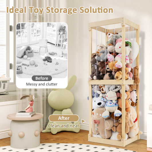 300L Large Stuffed Animal Storage with Open Top and Elastic Cords-Natural