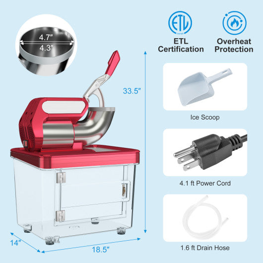 300W Commercial Ice Crusher with Dual Blades and Safety Switch-Red
