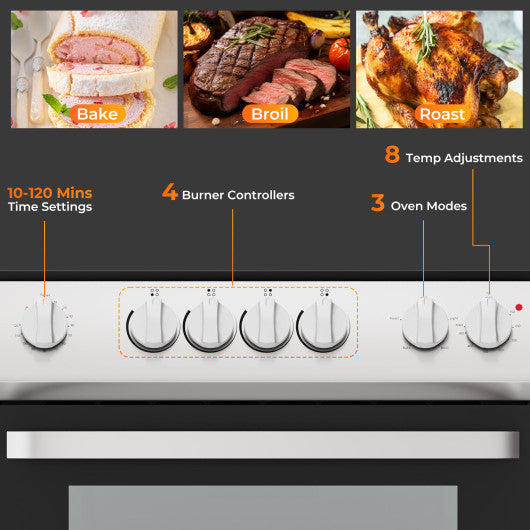30 Inch Freestanding and Slide-in Kitchen Stove with 4 Burners Ceramic Cooktop-Silver