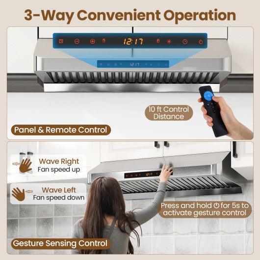 30 Inch Under Cabinet Range Hood with Oil Collector 900 CFM Stainless Steel Kitchen Vent-Silver