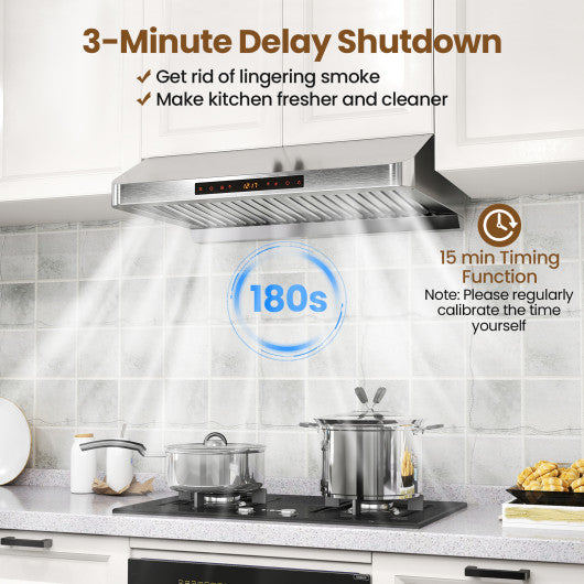 30 Inch Under Cabinet Range Hood with Oil Collector 900 CFM Stainless Steel Kitchen Vent-Silver