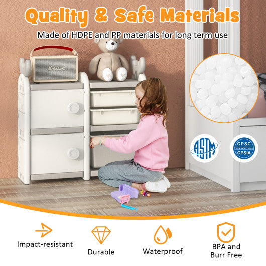 31 Inch Toy Chest and Bookshelf for Toddlers with Enclosed Cabinets and Pull-out Drawers