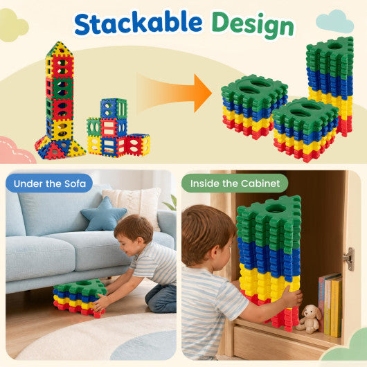 32-Piece Oversized Waffle Block Set with 10 Ocean Balls Easy-to-Use Grid Building Toys
