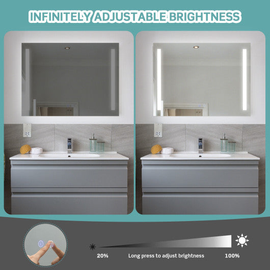 32 x 24 Inch Quadrate Wall Mirror with 3-Color Lights and Anti-Fog Function