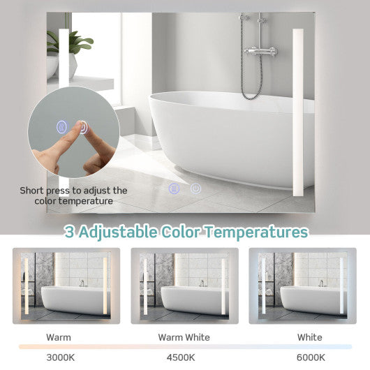 32 x 24 Inch Quadrate Wall Mirror with 3-Color Lights and Anti-Fog Function