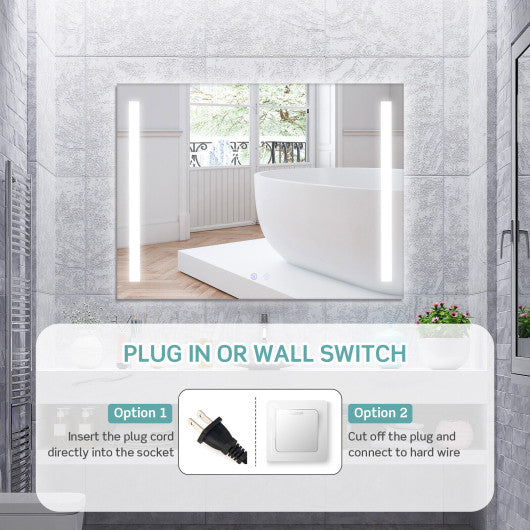 32 x 24 Inch Quadrate Wall Mirror with 3-Color Lights and Anti-Fog Function