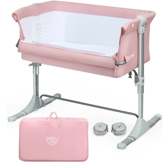 Travel Portable Baby Bed Side Sleeper Bassinet Crib with Carrying Bag-Pink
