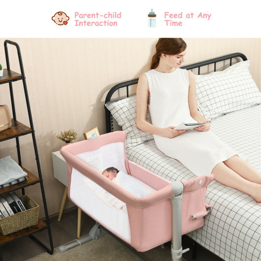 Travel Portable Baby Bed Side Sleeper Bassinet Crib with Carrying Bag-Pink