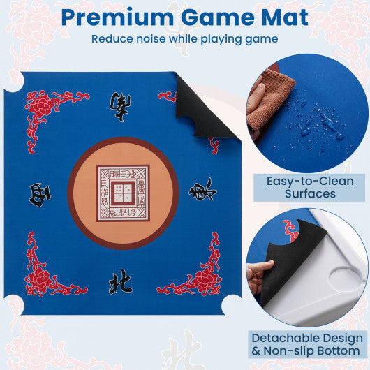 35 Inch 4 Player Game Card Folding Mahjong Table with Cup Holders-Blue