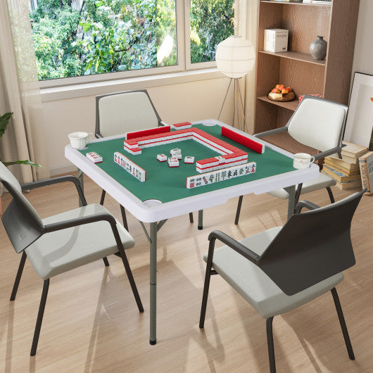 35 Inch 4 Player Game Card Folding Mahjong Table with Cup Holders-Green