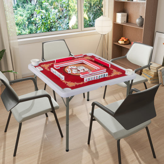 35 Inch 4 Player Game Card Folding Mahjong Table with Cup Holders-Red