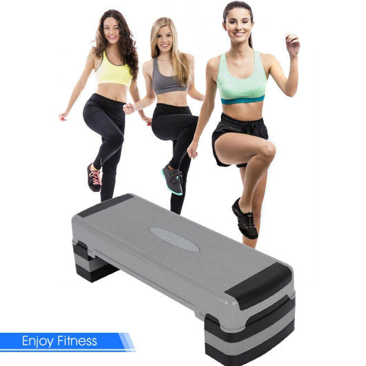 35 Inch Aerobic Cardio Adjustable Exercise Stepper with Risers-Gray