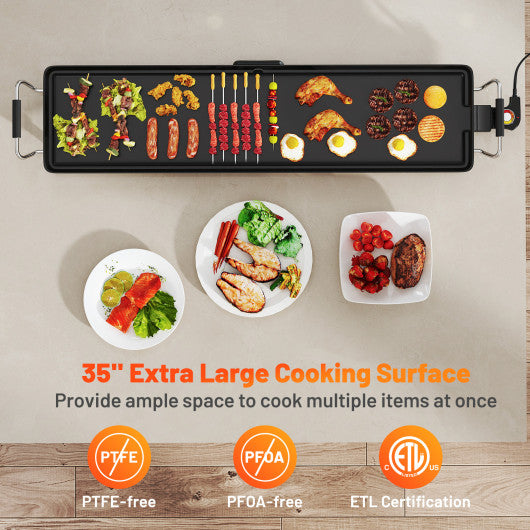 35 Inch Extra Large Electric Griddle with Adjustable Temperature Thermostats and Drip Tray