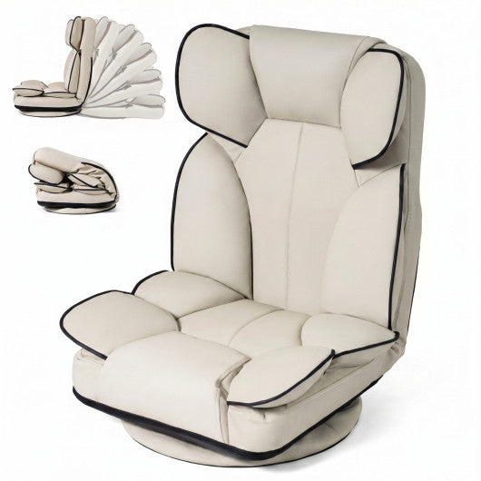 360 Degree Swivel Floor Gaming Chair with 6-Position Adjustable Backrest and Sponge Filling-Beige