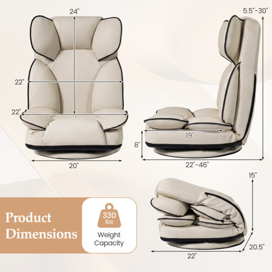 360 Degree Swivel Floor Gaming Chair with 6-Position Adjustable Backrest and Sponge Filling-Beige