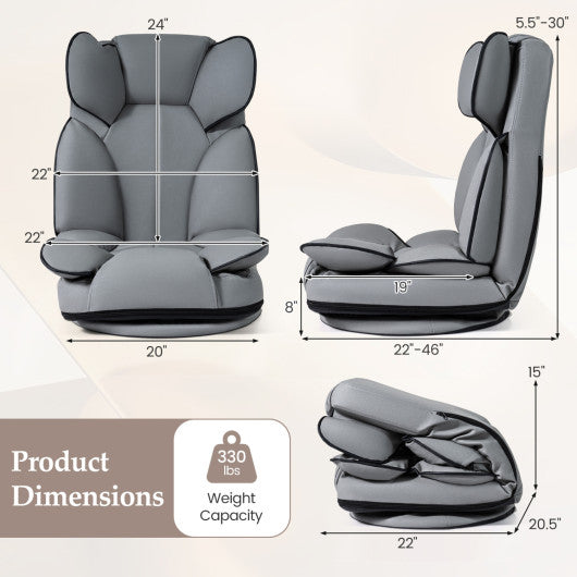 360 Degree Swivel Floor Gaming Chair with 6-Position Adjustable Backrest and Sponge Filling-Gray