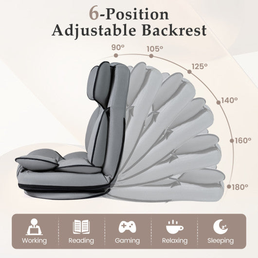 360 Degree Swivel Floor Gaming Chair with 6-Position Adjustable Backrest and Sponge Filling-Gray