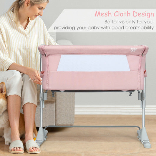 Travel Portable Baby Bed Side Sleeper Bassinet Crib with Carrying Bag-Pink