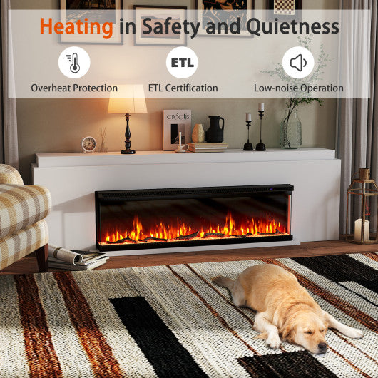 36/40/50/60 Inch Wide 3-Sided Electric Fireplace Insert with Remote Control and 12 Flame Colors-60 inch