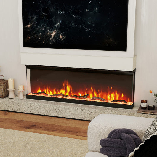 36/40/50/60 Inch Wide 3-Sided Electric Fireplace Insert with Remote Control and 12 Flame Colors-50 Inch