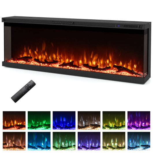36/40/50/60 Inch Wide 3-Sided Electric Fireplace Insert with Remote Control and 12 Flame Colors-50 Inch