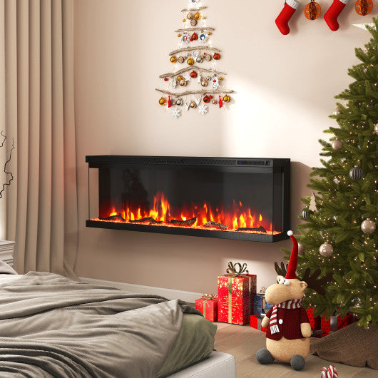 36/40/50/60 Inch Wide 3-Sided Electric Fireplace Insert with Remote Control and 12 Flame Colors-50 Inch