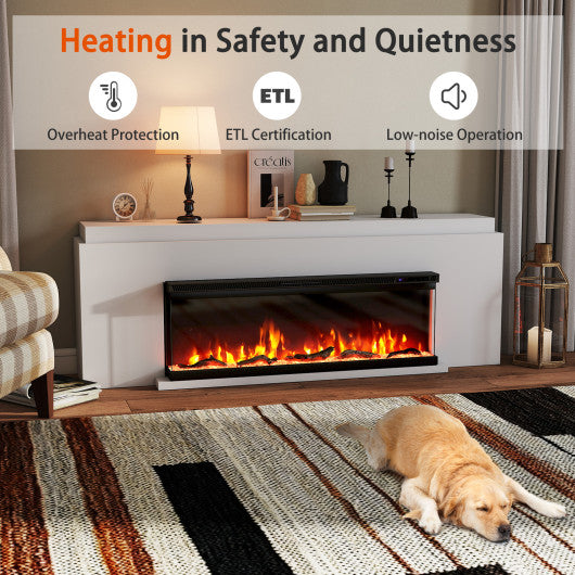 36/40/50/60 Inch Wide 3-Sided Electric Fireplace Insert with Remote Control and 12 Flame Colors-50 Inch
