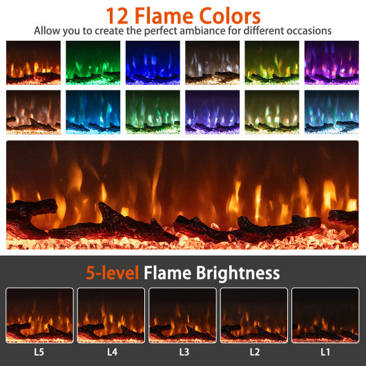 36/40/50/60 Inch Wide 3-Sided Electric Fireplace Insert with Remote Control and 12 Flame Colors-50 Inch