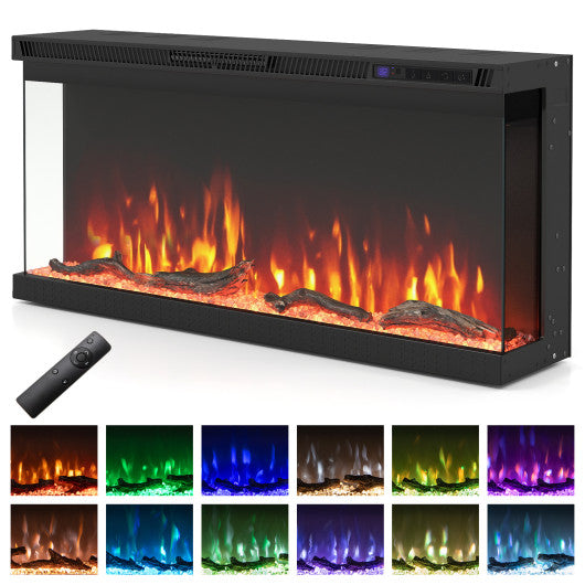 36/40/50/60 Inch Wide 3-Sided Electric Fireplace Insert with Remote Control and 12 Flame Colors-36 Inch