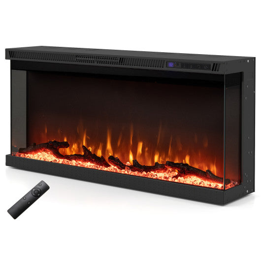 36/40/50/60 Inch Wide 3-Sided Electric Fireplace Insert with Remote Control and 12 Flame Colors-36 Inch