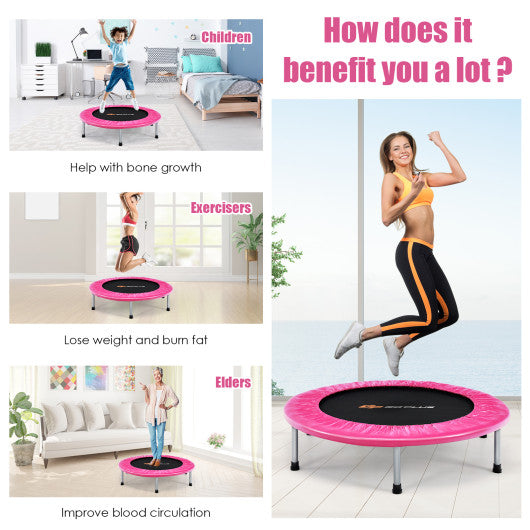 36 Inch Mini Folding Trampoline Portable Recreational Fitness Rebounder-Pink