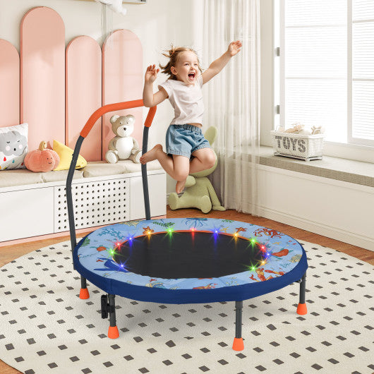 Mini Trampoline Folding Small Rebounder for Kids with Lights-Blue