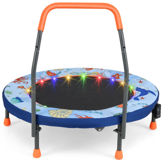 Mini Trampoline Folding Small Rebounder for Kids with Lights-Blue
