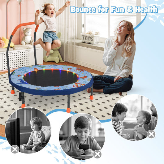 Mini Trampoline Folding Small Rebounder for Kids with Lights-Blue