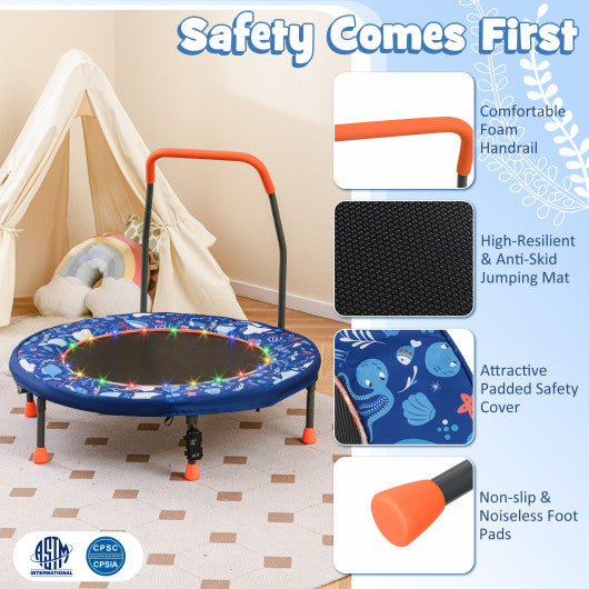 Mini Trampoline Folding Small Rebounder for Kids with Lights-Navy