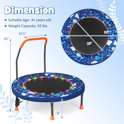 Mini Trampoline Folding Small Rebounder for Kids with Lights-Navy