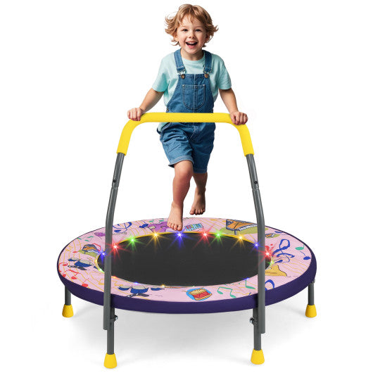 Mini Trampoline Folding Small Rebounder for Kids with Lights-Pink