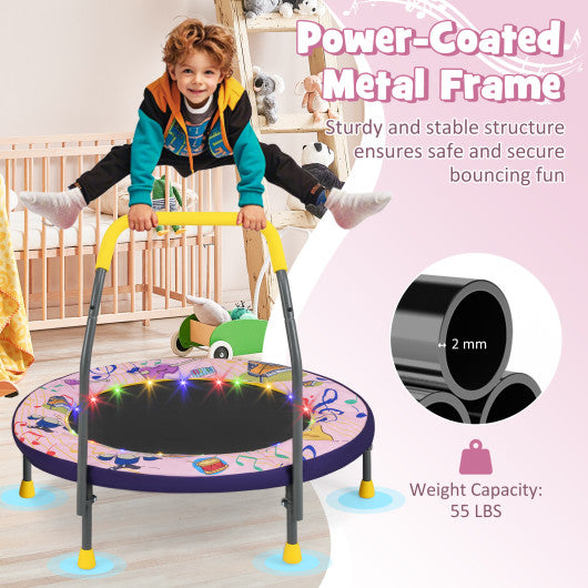 Mini Trampoline Folding Small Rebounder for Kids with Lights-Pink