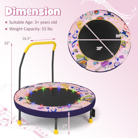 Mini Trampoline Folding Small Rebounder for Kids with Lights-Pink