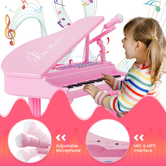 37 Keys Kids Piano Keyboard with Stool and Piano Lid-Pink
